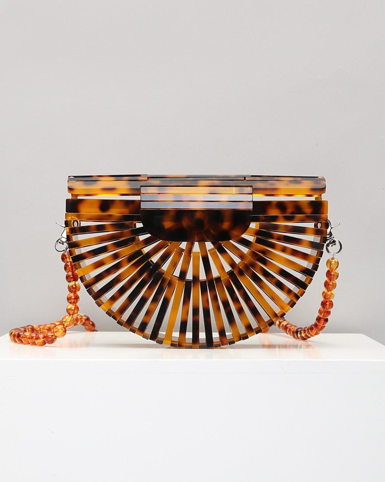 Semicircular Box Tortoise Shell Hollow Out Acrylic Clutch bags WAAMII   