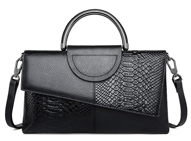 Serpentine Pattern Leather Top Handle Envelope Wrist Bag bags WAAMII black  