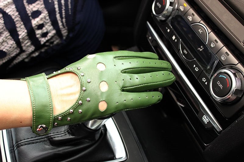 Sheepskin Leather Hollow Rivet Gloves Women's Leather Gloves Accessories WAAMII   
