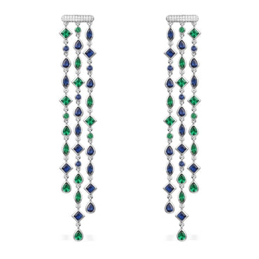 Shining Geometry Stone Tassels Long Dangle Drop Earrings - - Luxury Jewelry by WAAMII