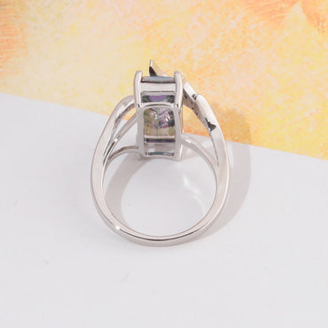 Silver Tone Vintage Rainbow Topaz Square Cut Gemstone Ring - - Luxury Jewelry by WAAMII