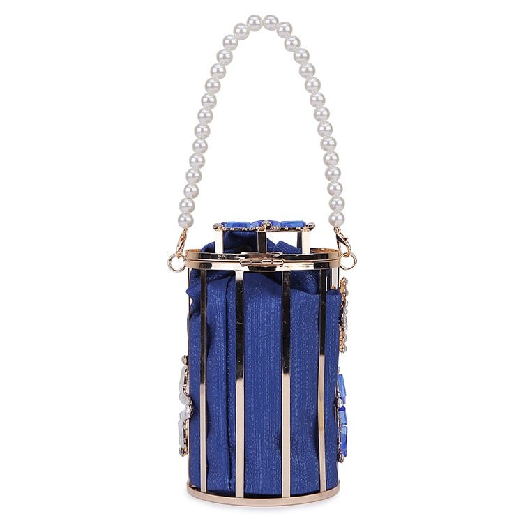 Star Diamond Hollow Cage Clutch With Pearl Chains bags WAAMII   