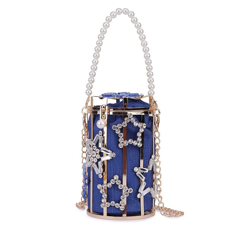 Star Diamond Hollow Cage Clutch With Pearl Chains - - Luxury bags by WAAMII