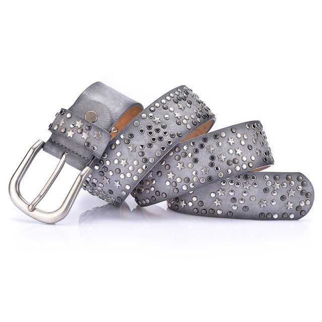 Star-Studded Leather Belts Designer Belts for Women Accessories WAAMII Gray 110cm 