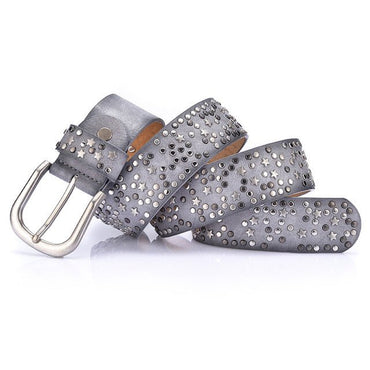 Star-Studded Leather Belts Designer Belts for Women - Gray 110cm - Luxury Accessories by WAAMII