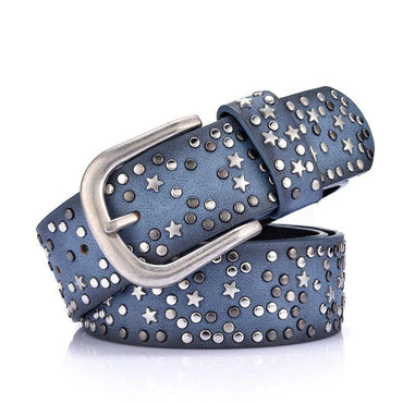 Star-Studded Leather Belts Designer Belts for Women - Blue 110cm - Luxury Accessories by WAAMII