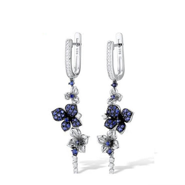 Stone Flower Drop Earrings in 925 Sterling Silver - - Luxury Jewelry by WAAMII