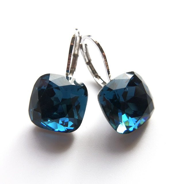 Stunning Rectangle Crystal Earrings Jewelry WAAMII Dark blue  