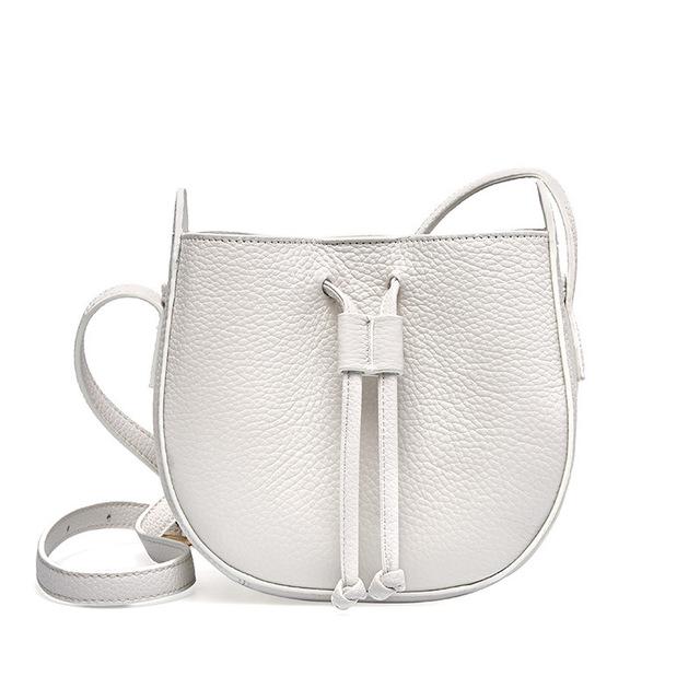 Stylish Soft Leather Half Circle Mini Bucket Tassel Crossbody - White - Luxury bags by WAAMII