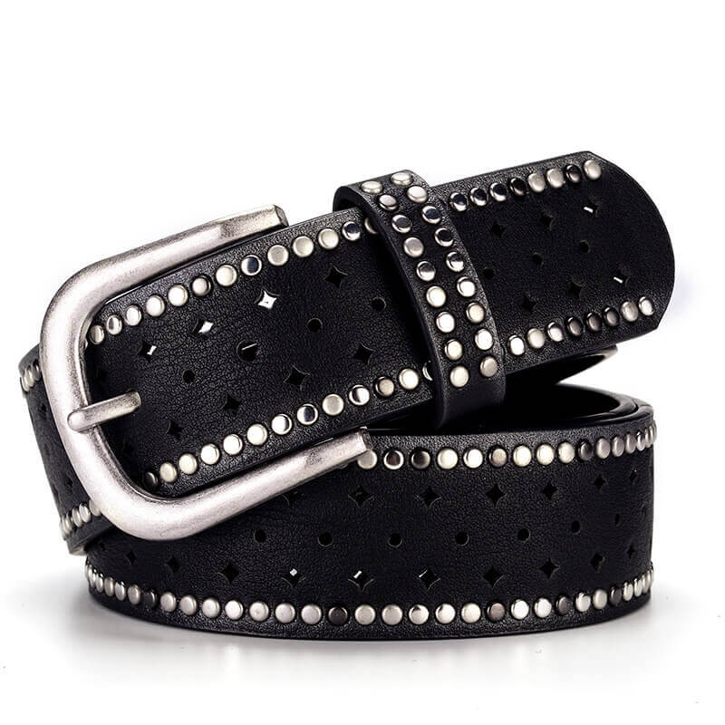 Stylish Women Rivet Belt Hollow Out Wristband-WB7039 Accessories WAAMII Black 110cm 