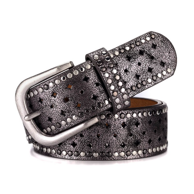 Stylish Women Rivet Belt Hollow Out Wristband-WB7039 Accessories WAAMII Gun black 110cm 