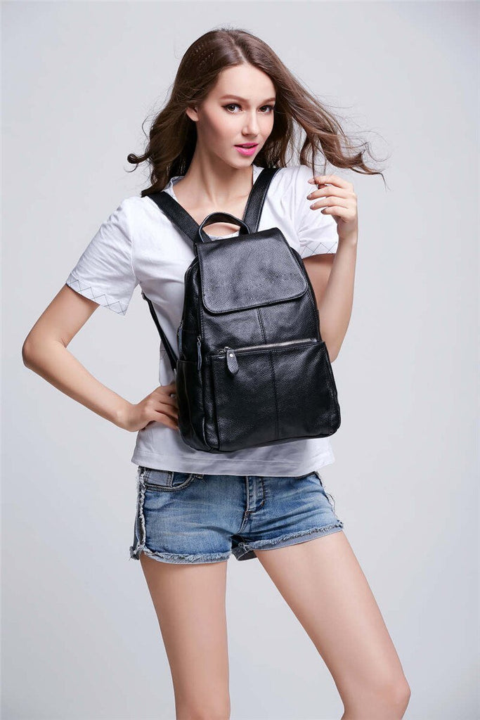 Top Grain Litchi Pattern Genuine Leather Cute Women's Backpack bags WAAMII   