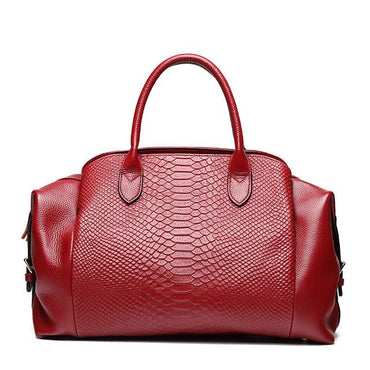 Top Grain Serpentine Pattern Leather Handbag Boston Satchel - Red 36X13X25CM - Luxury bags by WAAMII