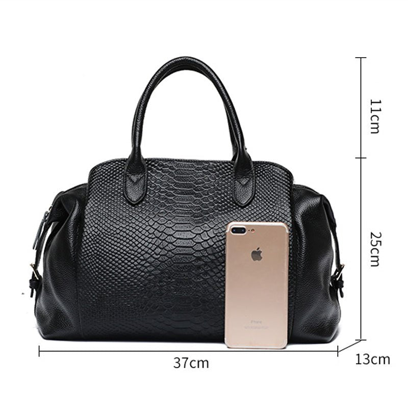 Top Grain Serpentine Pattern Leather Boston Satchel On Sale