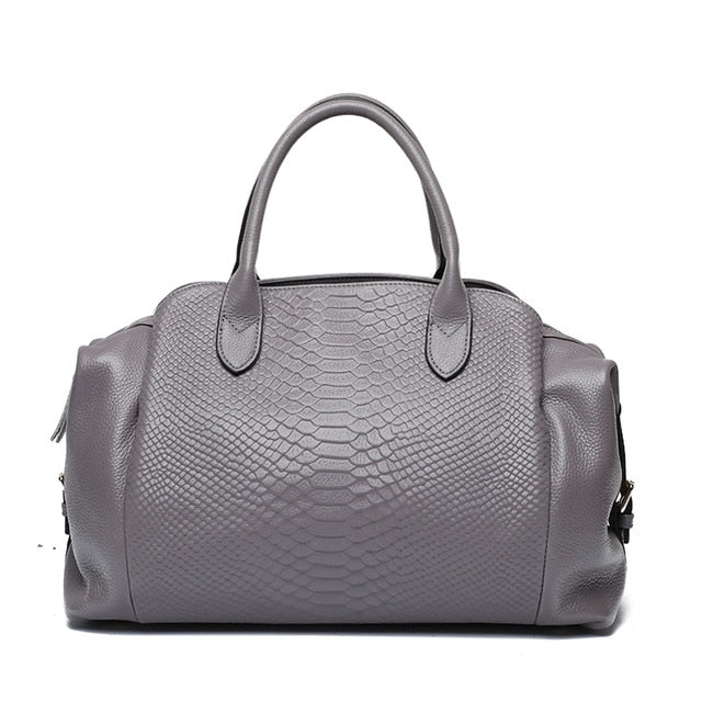 Top Grain Serpentine Pattern Leather Handbag Boston Satchel bags WAAMII Gray 36X13X25CM 