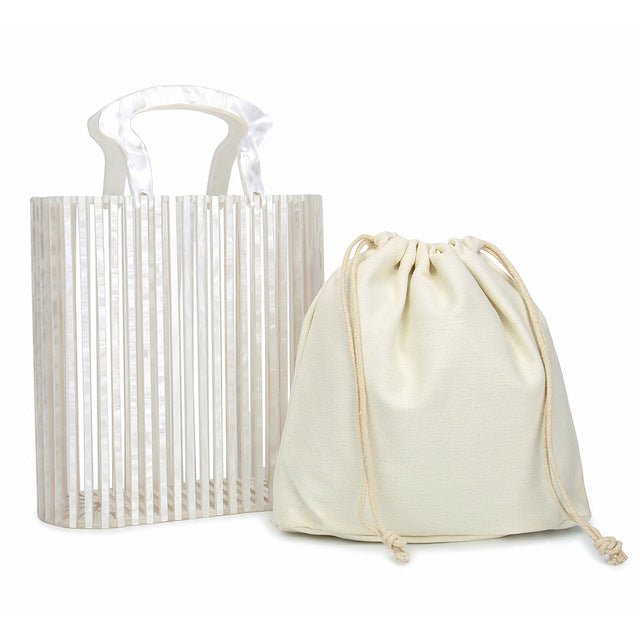 Top handle Acrylic Bucket Bag Hollow Clutch bags WAAMII white  