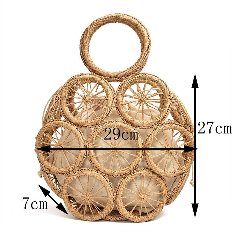 Top Handle Circular Weaving Hollow Straw Bag Beach Bag bags WAAMII   