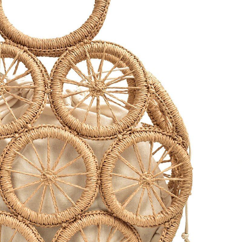 Top Handle Circular Weaving Hollow Straw Bag Beach Bag bags WAAMII   