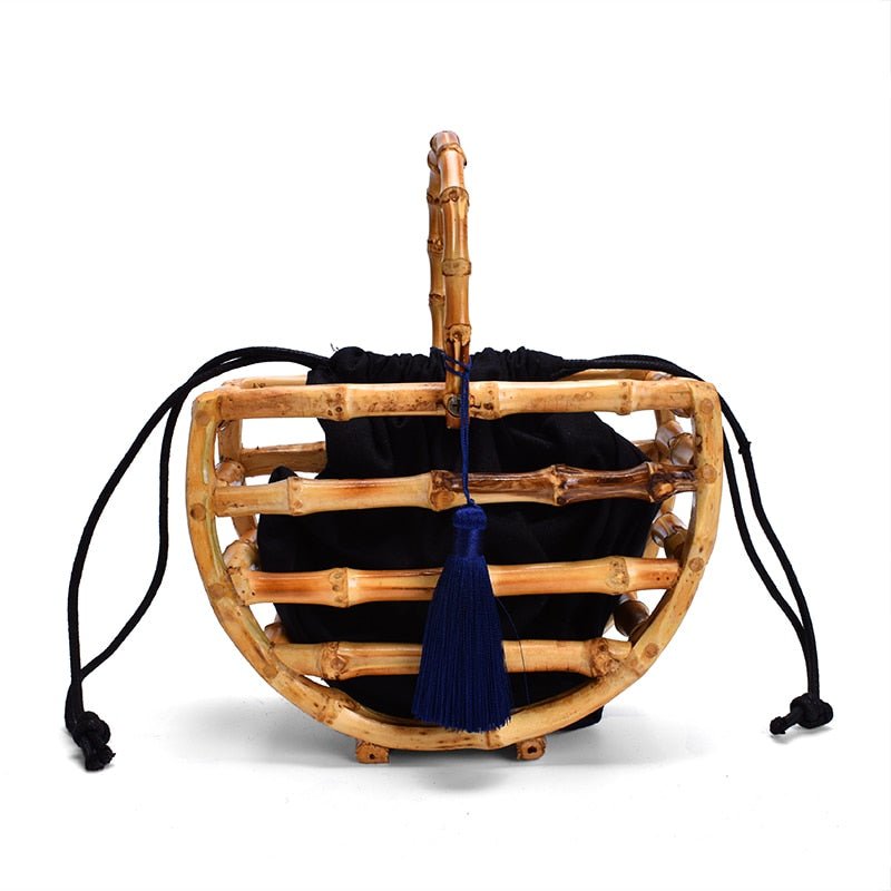 Top Handle Half Moon Bamboo Tassel Tote - - Luxury bags by WAAMII
