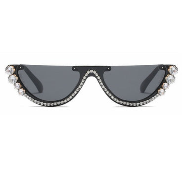 Trendy Half Frame Rimless Cat Eye Sunglasses Rhinestone Polarized Sunglasses For Women - - Luxury Accessories by WAAMII