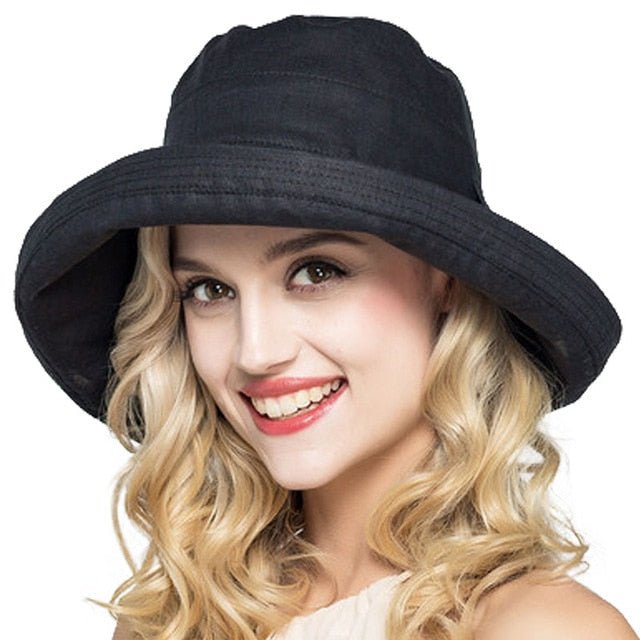 UV-proof Hat Casual Linen Cotton Butterfly Knot Wide Brim Packable Sun Hat Accessories WAAMII   
