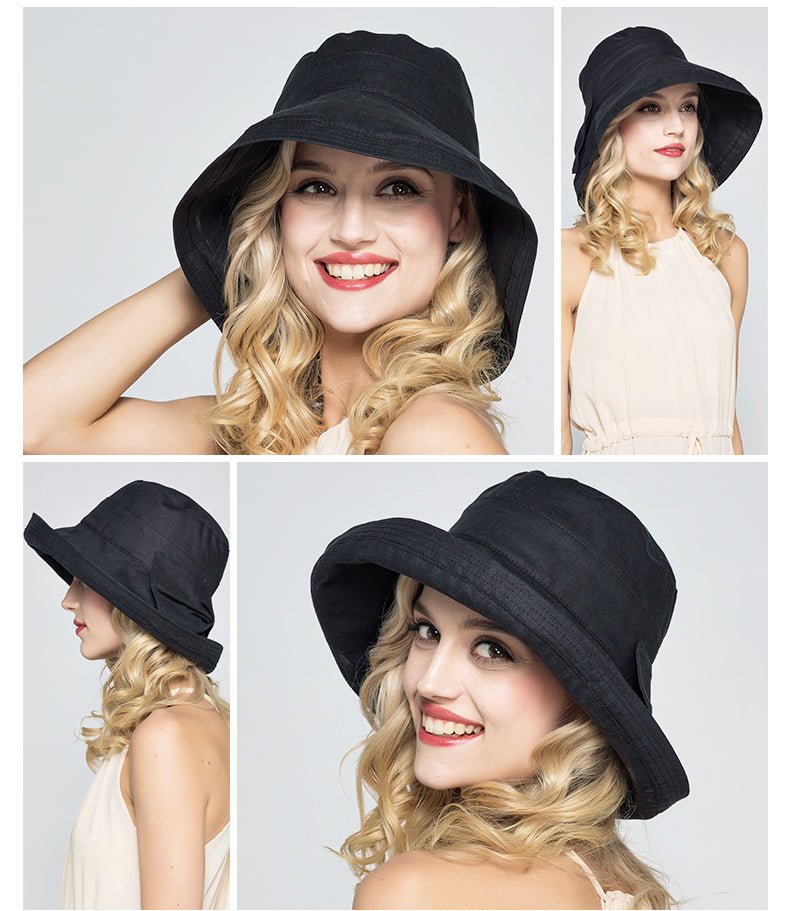 UV-proof Hat Casual Linen Cotton Butterfly Knot Wide Brim Packable Sun Hat Accessories WAAMII   