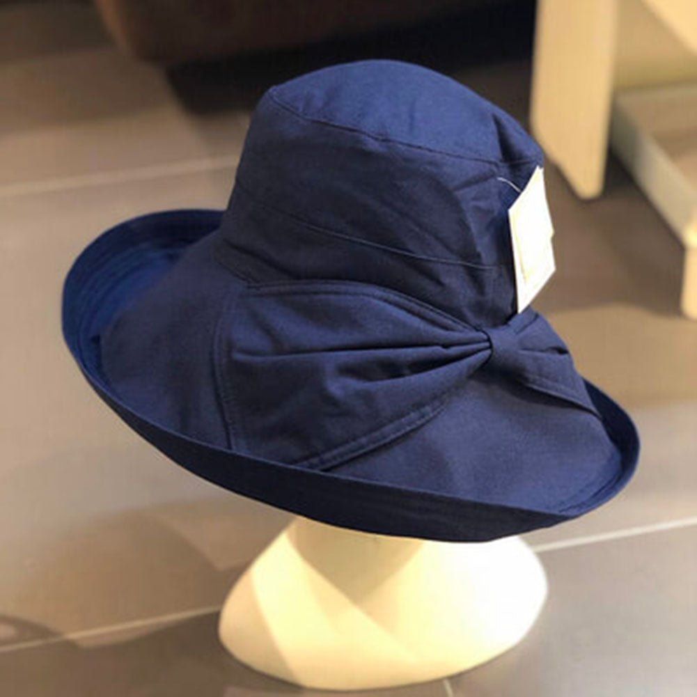 UV-proof Hat Casual Linen Cotton Butterfly Knot Wide Brim Packable Sun Hat Accessories WAAMII   