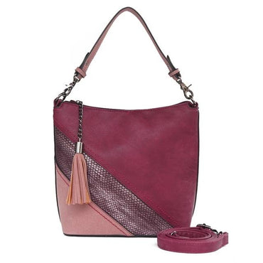 Vegan Leather Spliced Serpentine Satchel With Tassel - Purple - Luxury bags by WAAMII