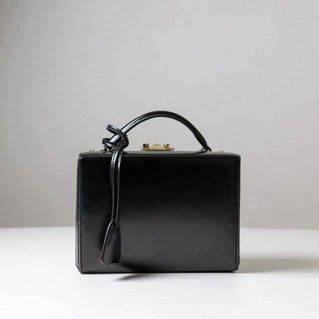Vintaga Genuine Leather Box Tote - Black - Luxury bags by WAAMII