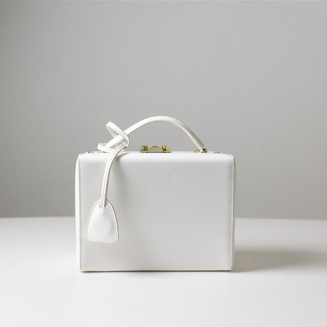 Vintaga Genuine Leather Box Tote - White - Luxury bags by WAAMII
