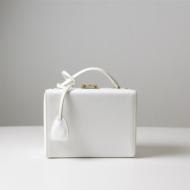 Vintaga Genuine Leather Box Tote bags WAAMII White  
