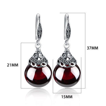 Vintage 925 Sterling Silver Engraving Red CZ Stone Oval Earrings - - Luxury Jewelry by WAAMII