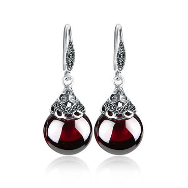 Vintage 925 Sterling Silver Engraving Red CZ Stone Oval Earrings - Default Title - Luxury Jewelry by WAAMII