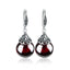 Vintage 925 Sterling Silver Engraving Red CZ Stone Oval Earrings Jewelry WAAMII Default Title  