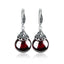 Boucles d'oreilles ovales en argent sterling 925 vintage avec gravure en pierre CZ rouge