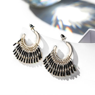 Vintage Bohemian Black Pearl Alloy Tassel Earrings - - Luxury Jewelry by WAAMII