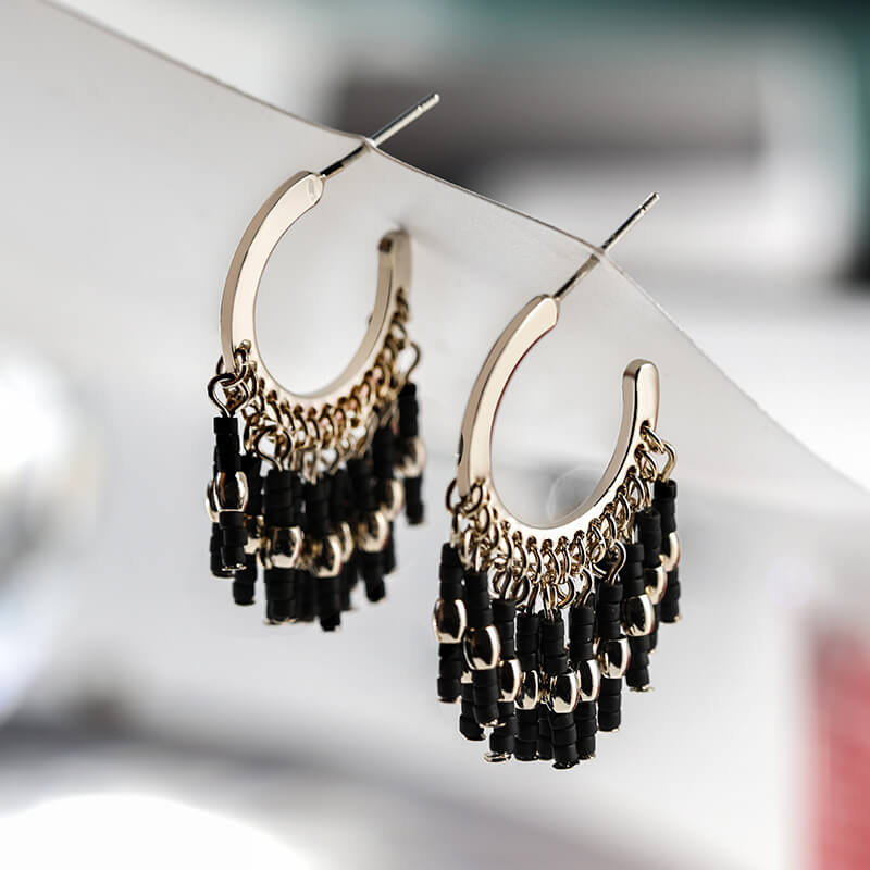Vintage Bohemian Black Pearl Alloy Tassel Earrings - - Luxury Jewelry by WAAMII