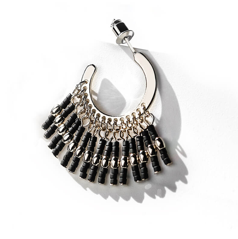 Vintage Bohemian Black Pearl Alloy Tassel Earrings Jewelry WAAMII   