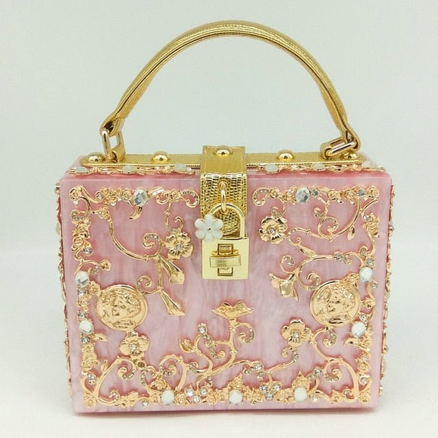 Vintage Buckle Beaded Gold Sequined Flower Clutch Handbag-Acrylic-Black bags WAAMII Pink Handbag  