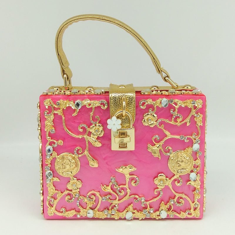 Vintage Buckle Beaded Gold Sequined Flower Clutch Handbag-Acrylic-Black - - Luxury bags by WAAMII