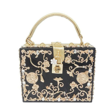 Vintage Buckle Beaded Gold Sequined Flower Clutch Handbag-Acrylic-Black - Black Handbag - Luxury bags by WAAMII