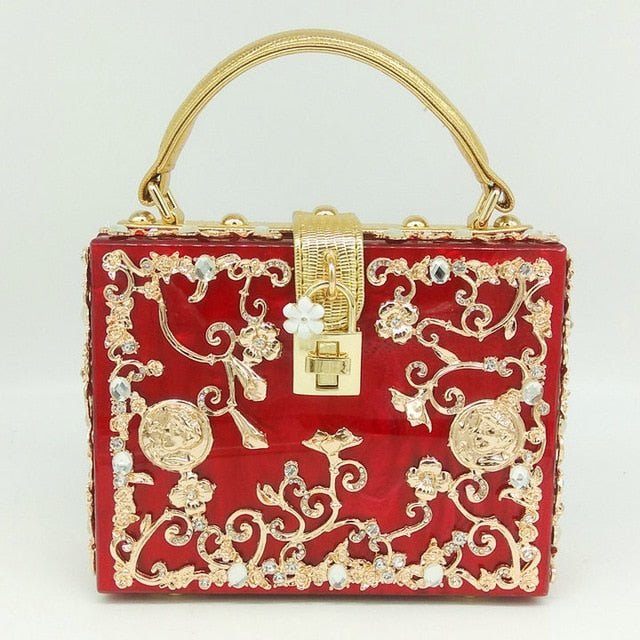 Vintage Buckle Beaded Gold Sequined Flower Clutch Handbag-Acrylic-Black - Red Handbag - Luxury bags by WAAMII