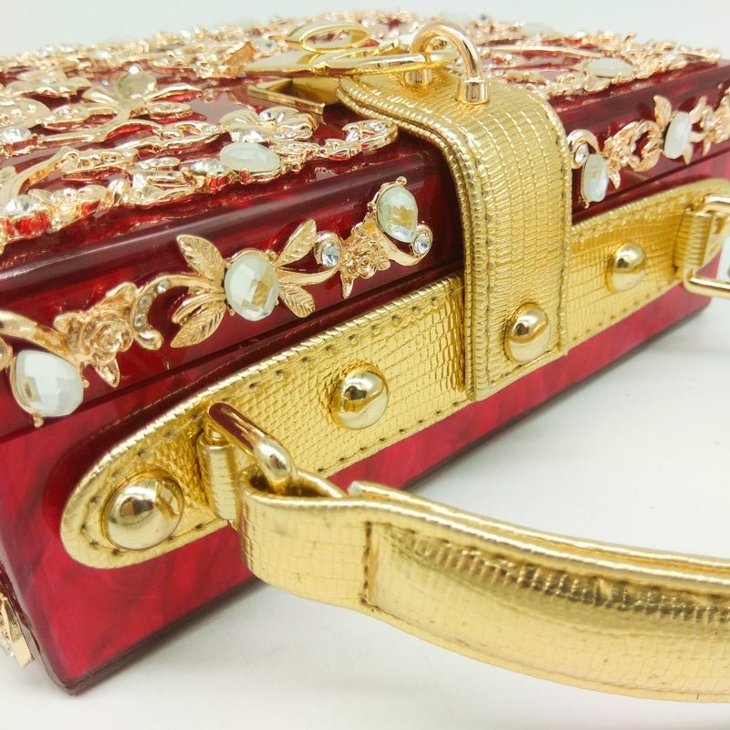 Vintage Buckle Beaded Gold Sequined Flower Clutch Handbag-Acrylic-Black - - Luxury bags by WAAMII