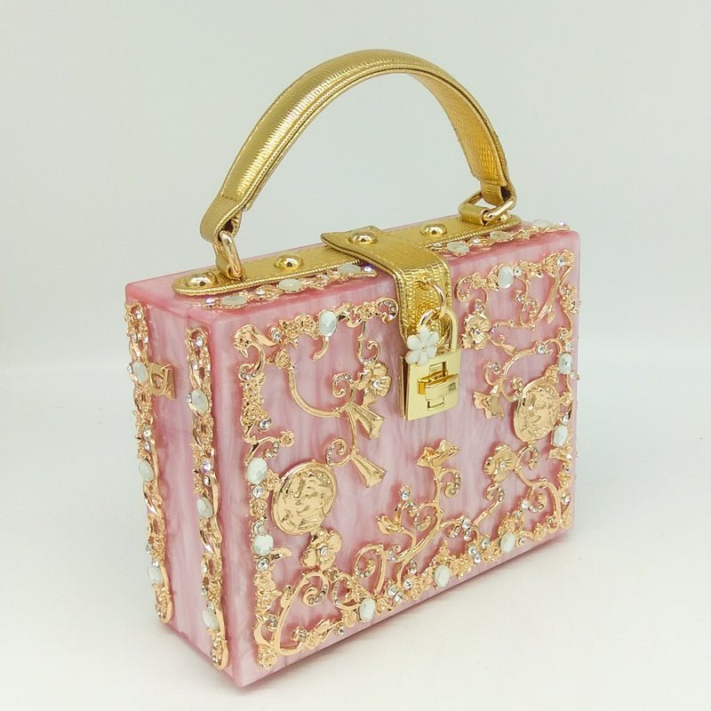 Vintage Buckle Beaded Gold Sequined Flower Clutch Handbag-Acrylic-Black - - Luxury bags by WAAMII