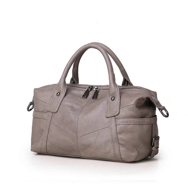 Vintage Designer Multi-pocket Genuine Leather Boston Bag bags WAAMII Grey  
