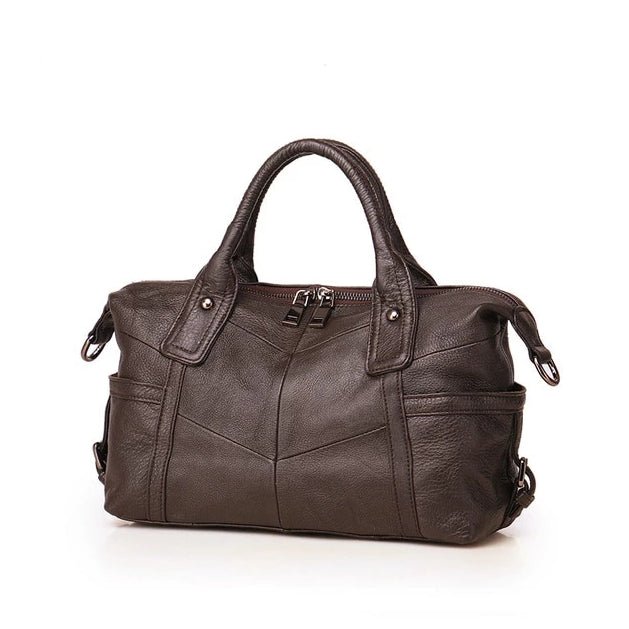 Vintage Designer Multi-pocket Genuine Leather Boston Bag bags WAAMII Deep brown  