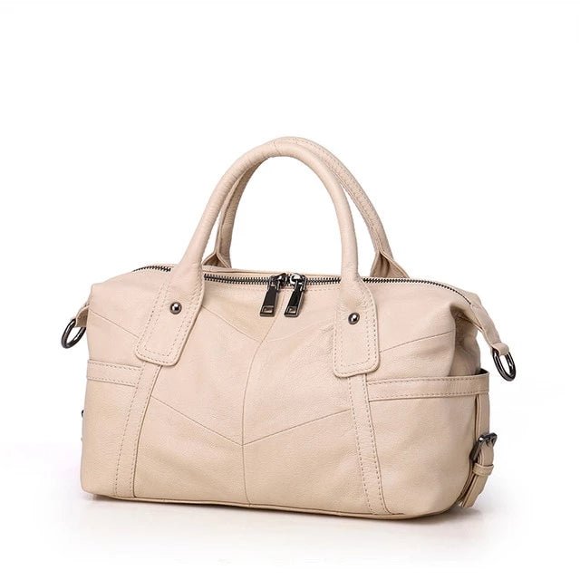 Vintage Designer Multi-pocket Genuine Leather Boston Bag - Beige - Luxury bags by WAAMII