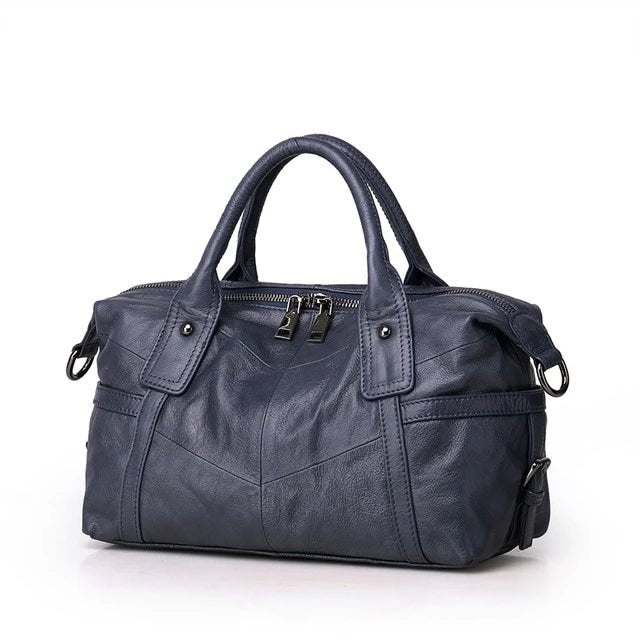 Vintage Designer Multi-pocket Genuine Leather Boston Bag bags WAAMII Blue  