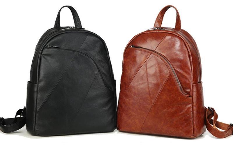 Vintage Glossy Genuine Leather Ladies Zippered Backpack bags WAAMII   