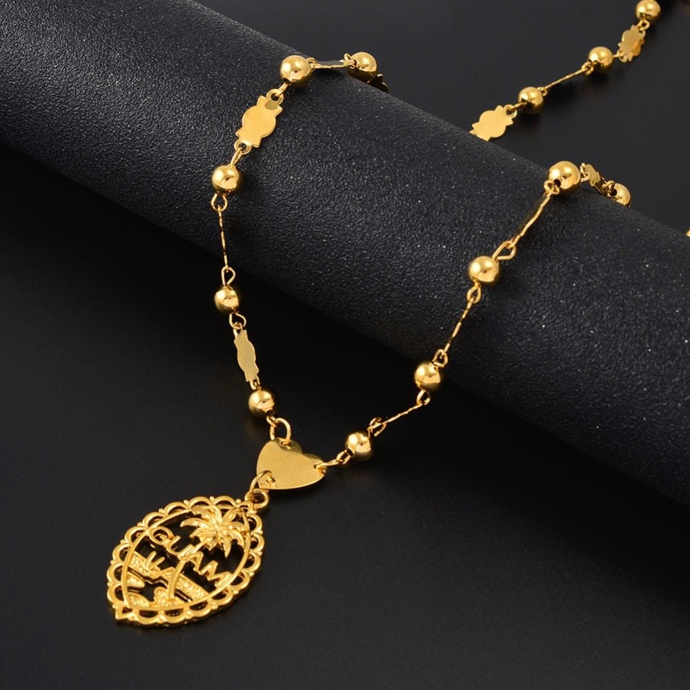 Vintage Guam Pendant With 6mm Ball Beads Necklace-18K Gold Plated Jewelry WAAMII   